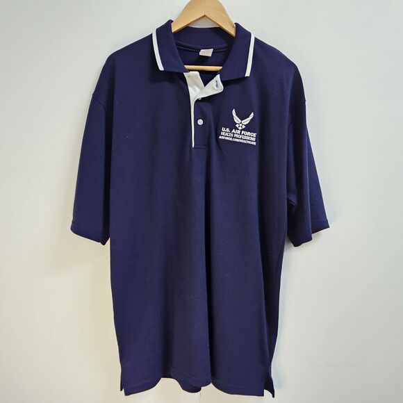 US Air Force USAF Polo Healthcare Shirt Men's Large Navy Blue Made in USA - Picture 1 of 9